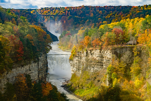 autumn bridge fall landscape nature outdoors river water waterfall castile newyork unitedstates us ngc