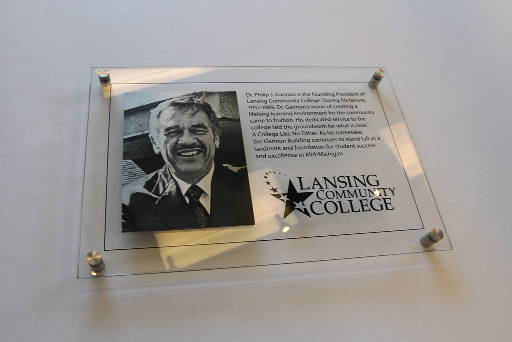Etched Glass Sign with Etched Stainless Photo Plaque on Face