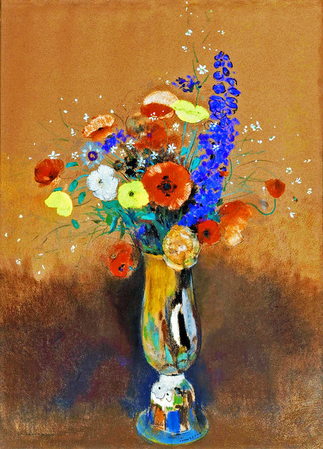 Odilon Redon - Bouquet de fleurs des champs dans un vase à long col [1912]