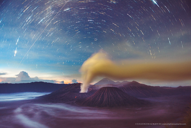 The starry night over mount Bromo