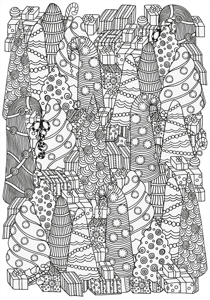 Winter time Christmas coloring pages. Pencil, hand drawn.