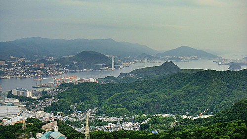 2009 japan nagasaki kyushu mount inasa observation platform sony dsct700 megamiohashi bridge cablestayed harbour port landscape sea water city