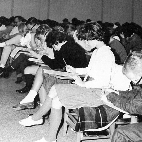 Good luck to all students preparing for and taking Midterm exams! These students from 50 years ago feel your pain. #TBT