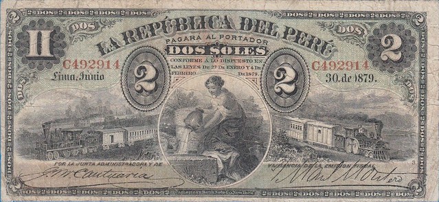 al inicio de la Guerra del Pacifico estos eran los billetes que circulaban en Perú.
