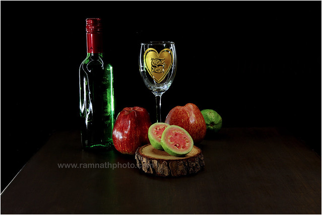 Still Life of Wine Bottle & fruits