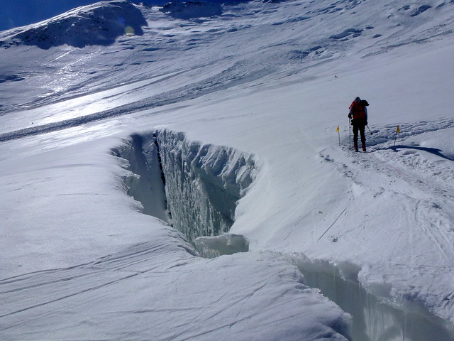 Zigzagging in the middle of this Huge and Beautiful Crevasse