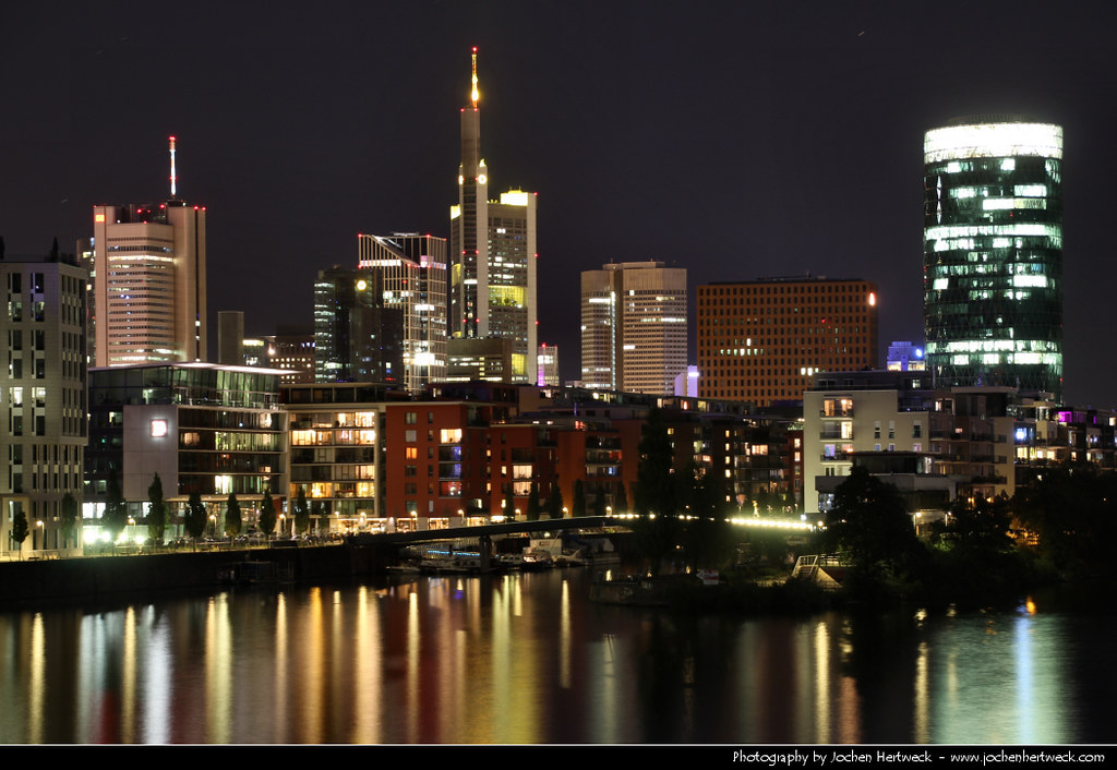 Skyline seen from Main-Neckar-Brücke @ Night, Frankfurt, Germany