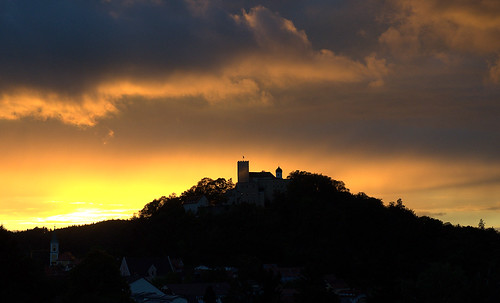 Romantic view / Burgblick by Teresa (be there...), Copyright Teresa Korzec, 2015sunset castle hill trees sky clouds burg falkenstein oberpfalz sonnenun