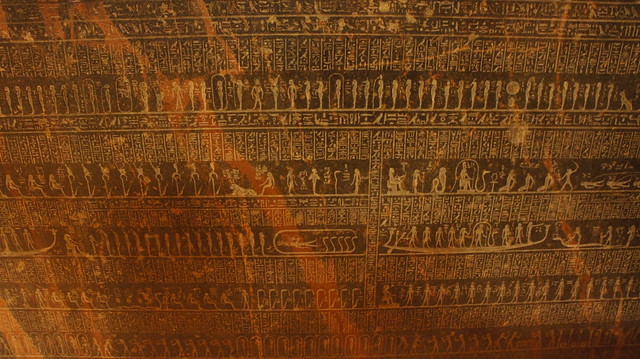Hieroglyphs on a sarcophagus at the Egyptian Museum of Cairo