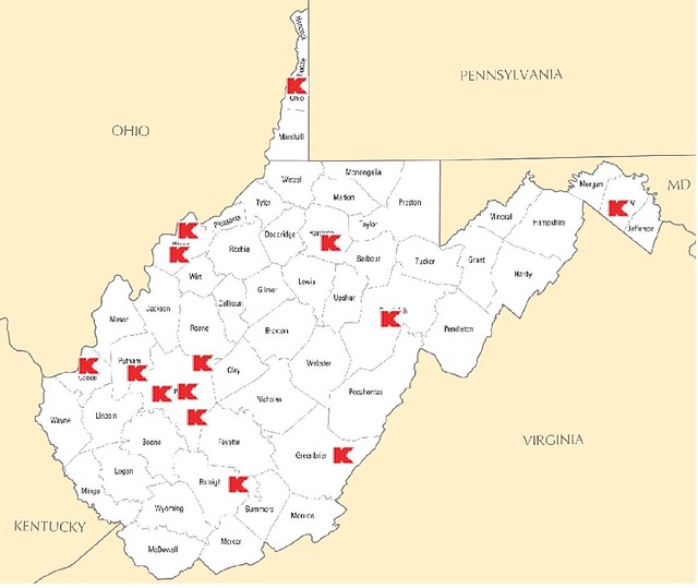 West Virginia Kmart Stores (as of Nov 2016)