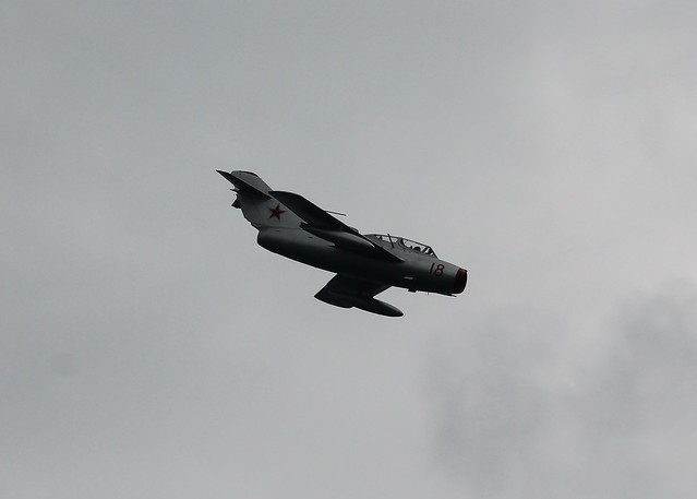 Norweigan Historical Squadron MiG-15 UTI Attacking from above - Bournemouth Air Festival 2015