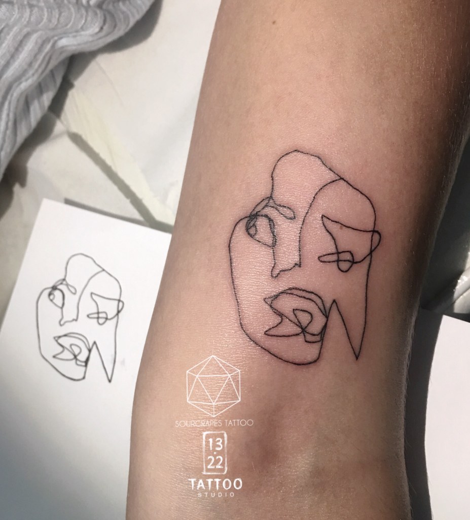 One Line Face Illustration Tattoo SOURGRAPES TATTOO 13
