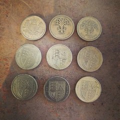Nine pound coins in my wallet, and 6 of them have the same design. Neat.