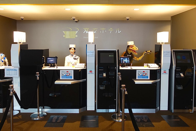 front desk robots, Henn na Hotel, Huis Ten Bosch, Nagasaki, Japan