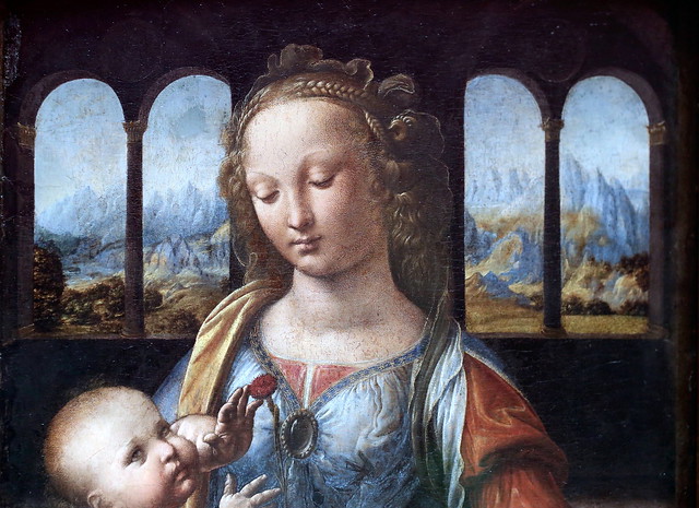 IMG_4022M Léonardo da Vinci. 1452-1519 . Vierge à l'Enfant (La Madone à l'oeillet). Virgin and Child (Madonna with the Carnation)  Vers 1476-1479.   Munich  Alte  Pinakothek.