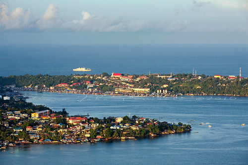 jayapura cape landscape bay sea seaside coast outdoors ship city urban papua indonesia waterfront shore water
