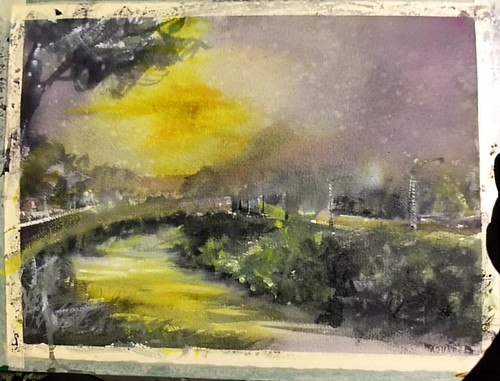 Mom I've turn my watercolor painting into an oil painting, a sunset into a night scene. #frustration #watercolor #shchow #shchow2015 #sketch #reflection #sunset #watercolor #watercolors #watercolour by S.H.CHOW, square squareformat iphoneography instagramapp uploaded:by=instagram