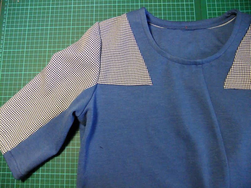 Version 1 - blue double jersey & recycled tweed skirt