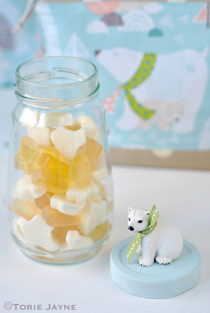 Handmade Polar bear jar full of polar bear candy