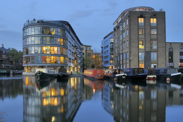 Residential moorings and apartments - Battlebridge Basin, Regent's Canal, Islington, London N1.