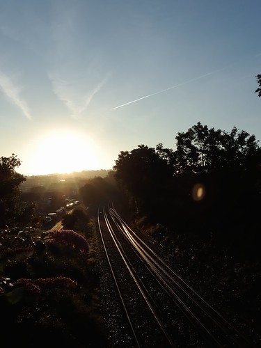 railway railroad sunrise sun autumn morning surrey redhill england britain urban