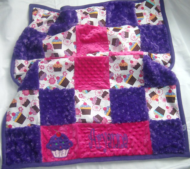 Purple and Pink Personalize Cupcake Baby Blanket