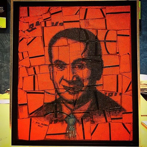 A portrait of Coach Mike Krzyzewski painted entirely on cut pieces of a basketball by @adel_alabbasi. The piece was presented to Coach K by Bahrain national basketball team coach Salman Ramadhan. (???? credit: @adel_alabbasi)