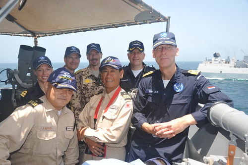 Delegates from HNLMS Tromp and the FHQ receive a warm welcome aboard fellow counter-piracy ship, JDS Suzutsuki