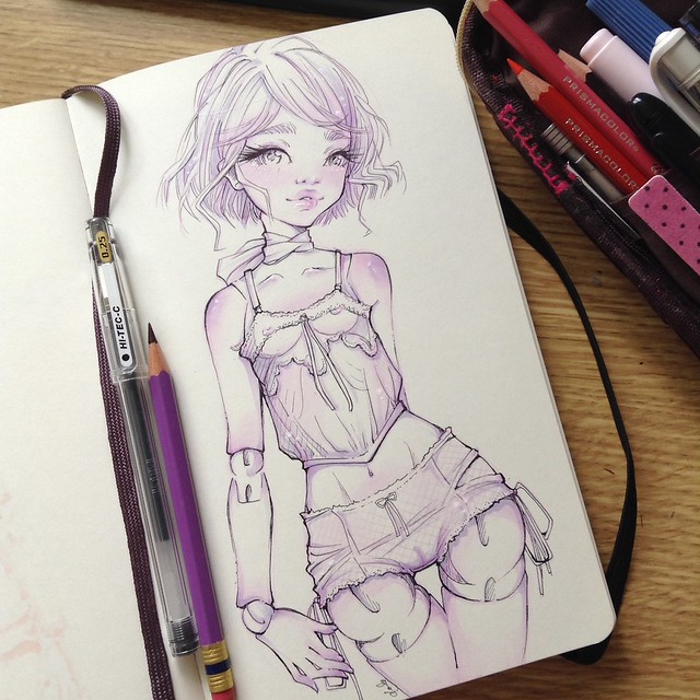 Lost the count 😅 day no.08? #inktober #inktober2015 #moleskine #drawing #doll #bjd