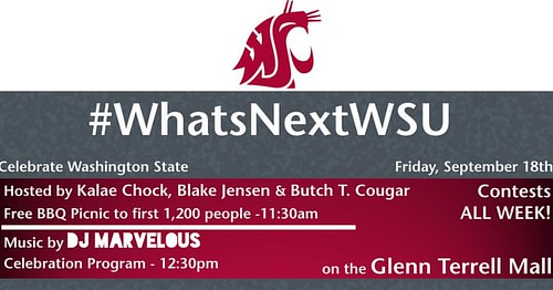 Celebrate the Campaign for Washington State University today on the Glenn Terrell Mall with food, prizes, music and more! Can't make it? Visit campaign.wsu.edu at 11:30 to watch the live webcast! ‪#‎WhatsNextWSU‪#‎WSU ‪#‎GoCougs‬‬‬