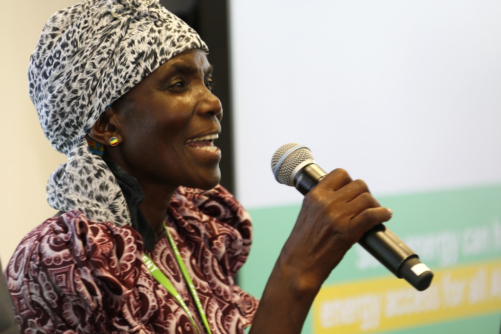 Elizabeth Mukwimba, a rural farmer from northern Tanzania, speaking at ...