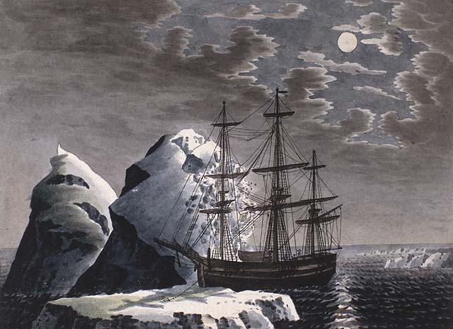 A drifting iceberg strikes the ship on the night of June 29, 1821 / Un iceberg à la dérive entre en collision avec le bateau dans la nuit du 29 juin 1821