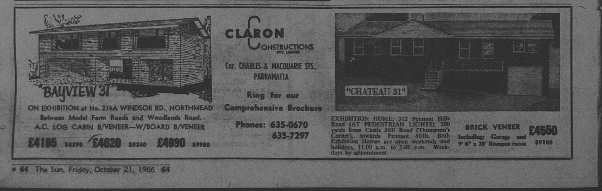 Claron Homes Ad October 21 1966 the sun 64