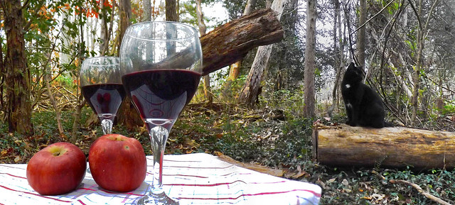 Landscape with Wine, Apples and Mimi in the Woods