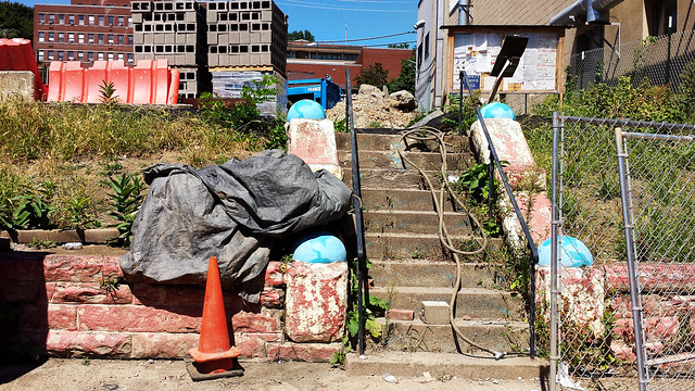 Steps to destroyed building, Oakland, Pittsburgh, August 21, 2015