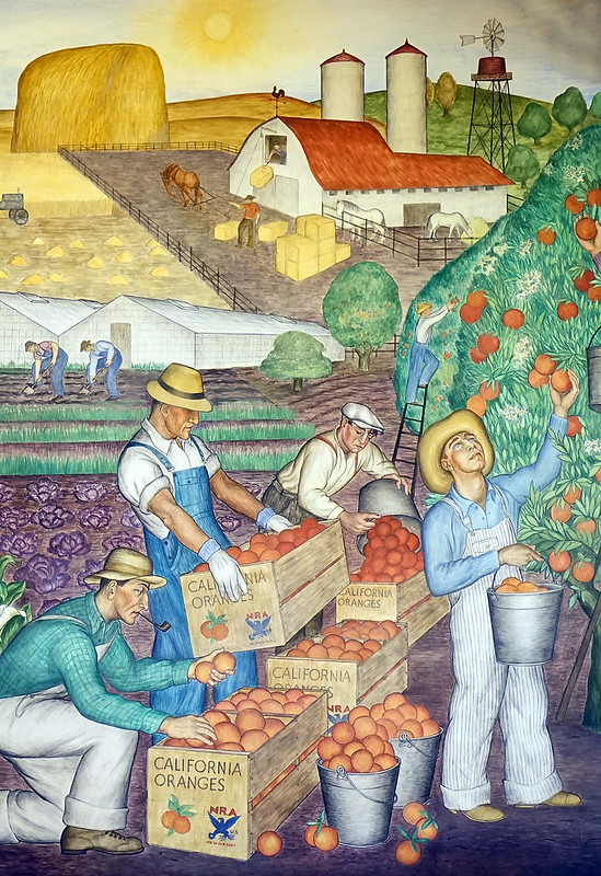 Section of farming mural at Coit Tower