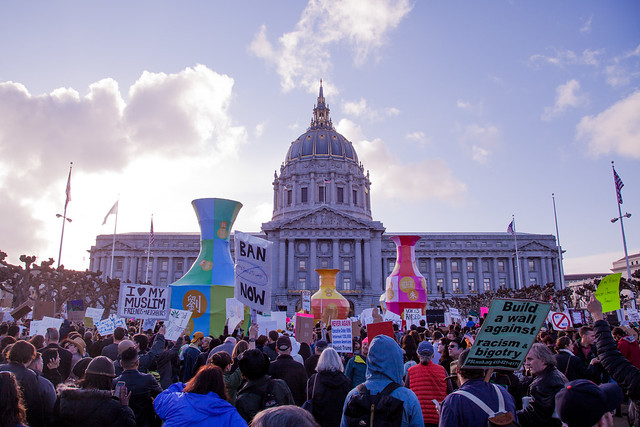 San Francisco City Hall at NoBanNoWallSF Rally - Feb 4, 2017