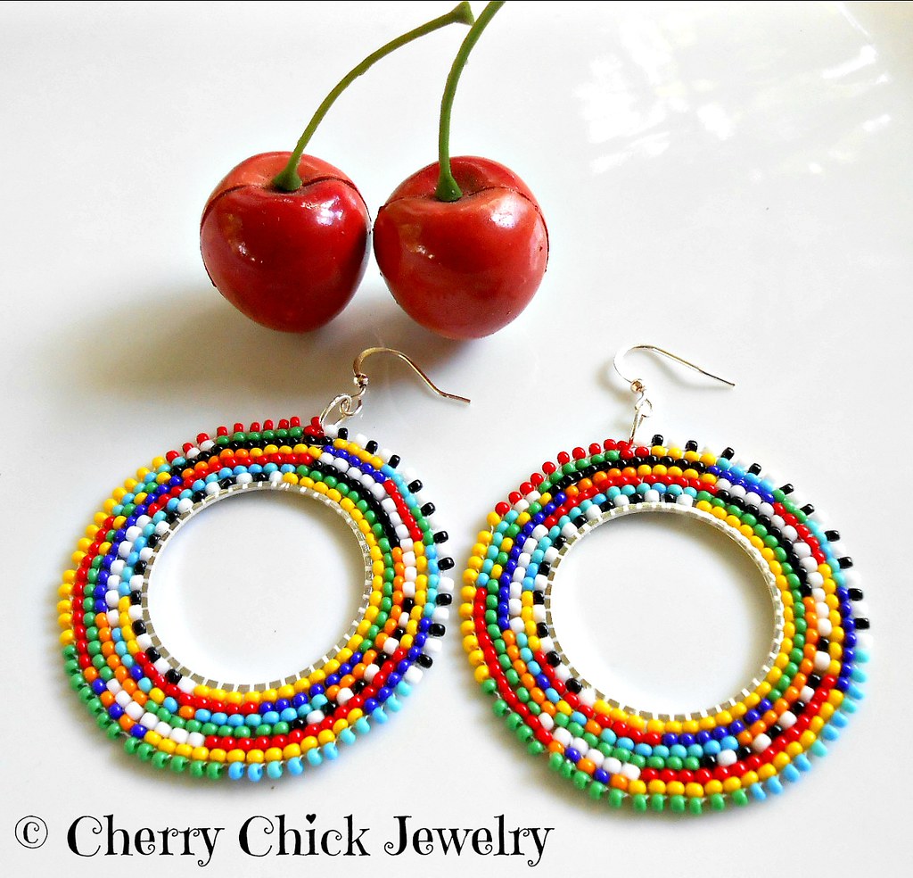 Seed Bead Hoop Earrings multi-color | ribal & Boho multi col… | Flickr