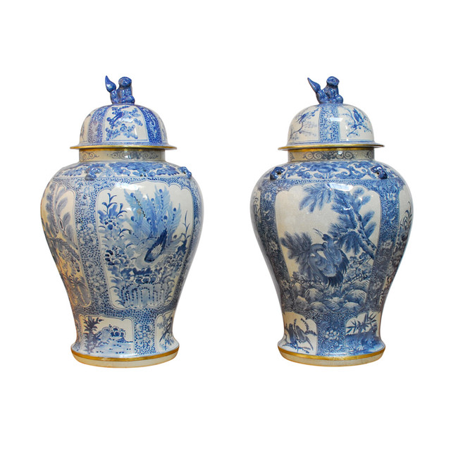 Pair of Monumental Blue and White Ginger Jars by Maitland Smith