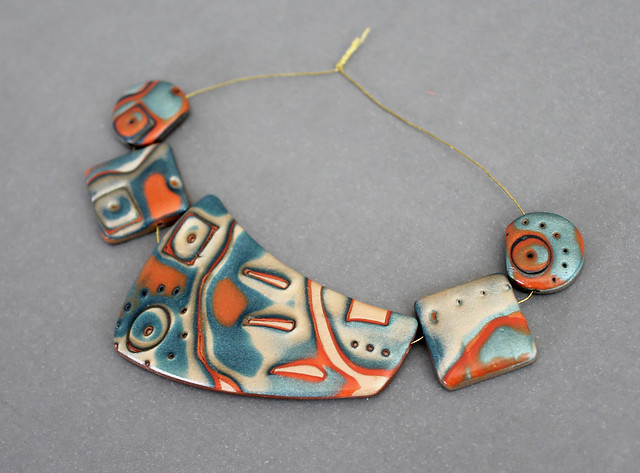 Polymer Clay. Mokume Gane handmade beads.