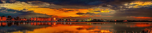 Alba in Salina by Michael Russian, blue red sky italy color green water skyline sunrise town reflex nikon salt puglia d5100