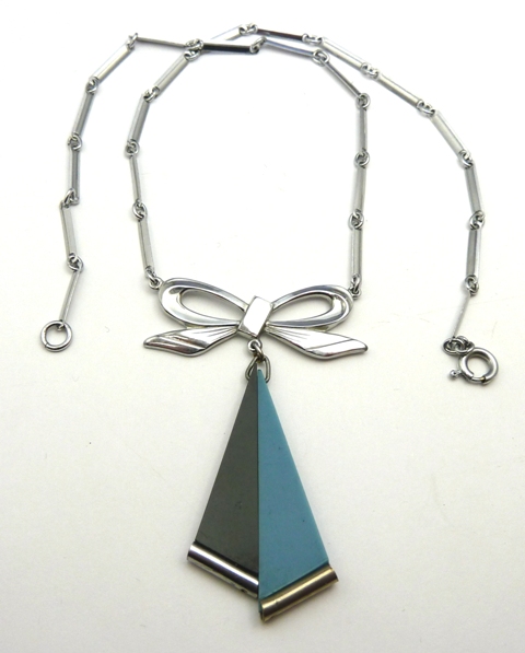Art Deco necklace - blue black drops