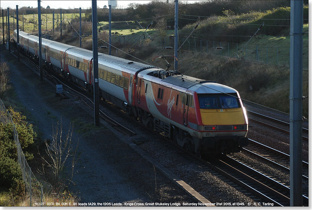 91127 heads south with 1A29 at Great Stukeley Lodge, November 21st 2015