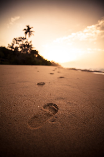 sunset sea sky hot beach water closeup clouds walking print foot sand footprints away palm caribbean tobago sigma20mmf18 canoneos5dmarkii