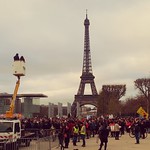 Sat, 12/12/2015 - 3:49pm - And other assembly point further down from the Eiffel Tower during the people's climate change March these two points were separated by a quarter mile of fencing so two huge marches could meet up but everybody was still in a great mood and celebrating for