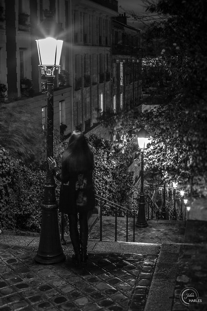 A girl waiting near the lamppost, Montmartre, Paris, France