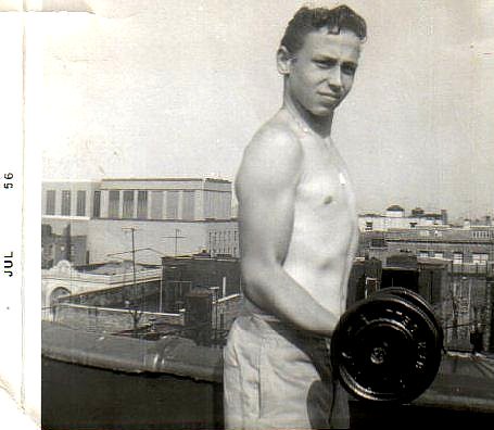 1956 - Milt Lifting Weights on the Roof