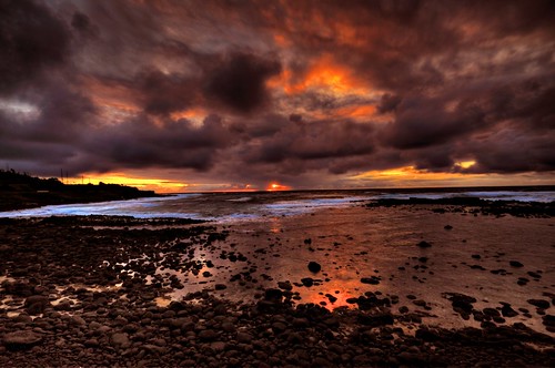 ocean sunrise rocks kauai