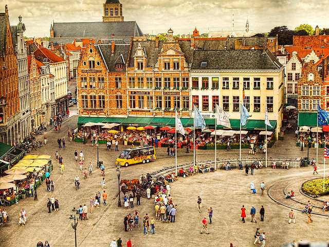 The Markt square in Bruges, Belgium from the 12th century Bell Tower