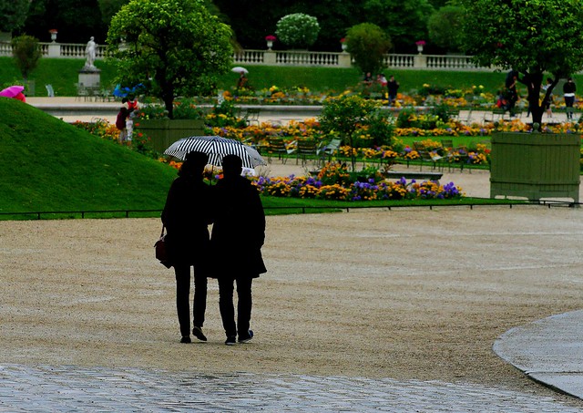 Jardin du Luxembourg Promeneurs sous la pluie
